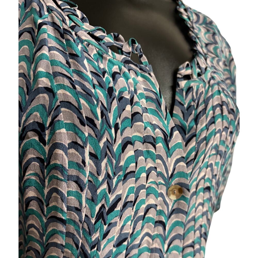 Rebecca Taylor Womens Silk Shirt Dress Size 2 Blue Geometric Print Tie Waist - Picture 5 of 14